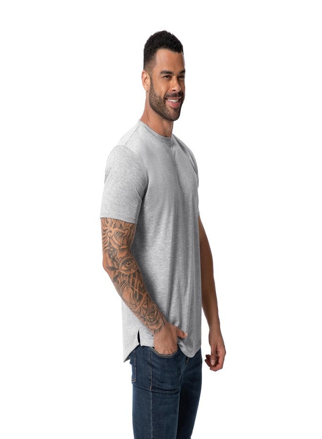 TEZO Mens 3 Pack Plain Cotton Shirts Short Sleeve Casual Crew Neck T-Shirts Hipster Hip Hop Longline Tees Shirts Drop Cut Curved Hem Shirt (BKLGWT L) - Image 4